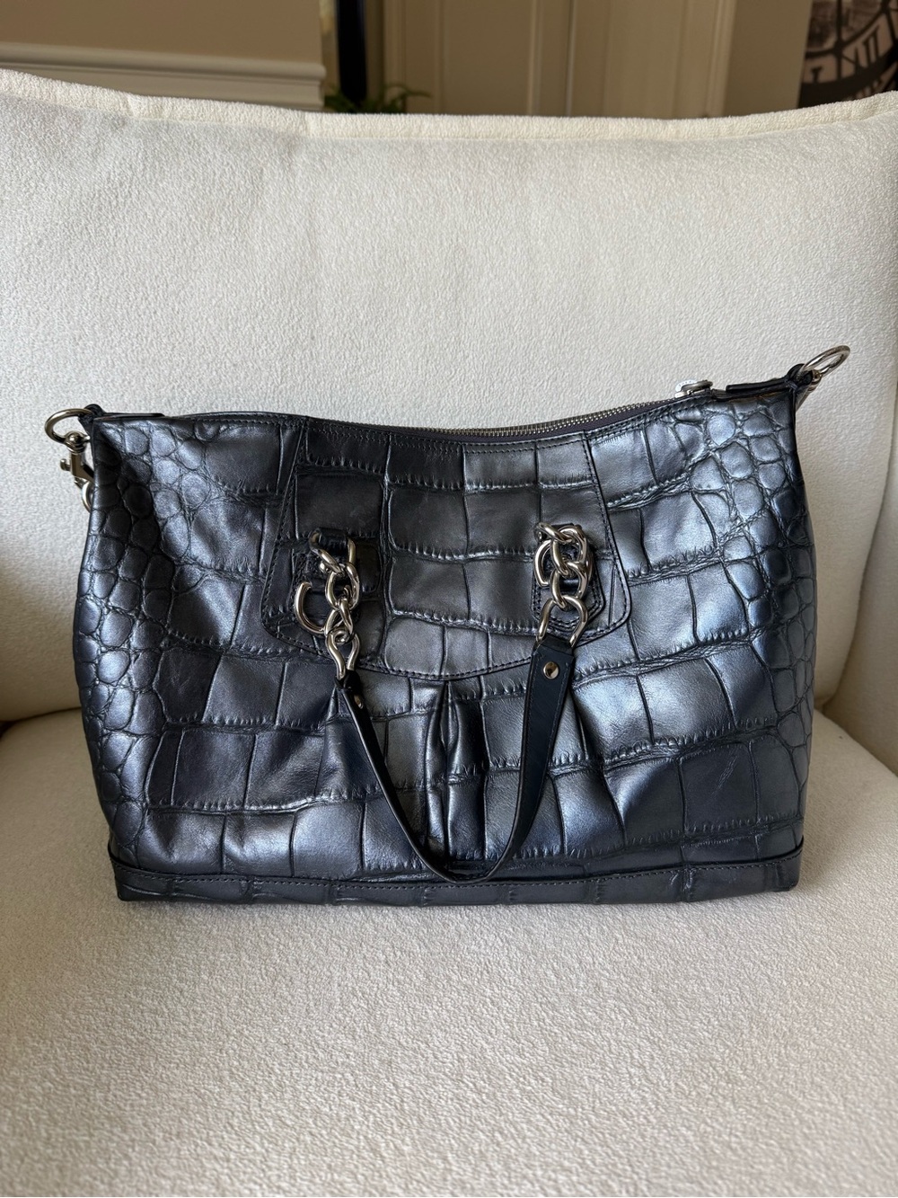 Coach Ashley Croc-Embossed Leather Shoulder Bag with Chain Straps - Picture 4 of 8